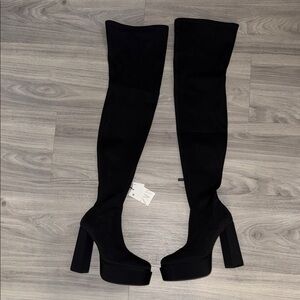 New Zara Black Thigh High Heeled Boots